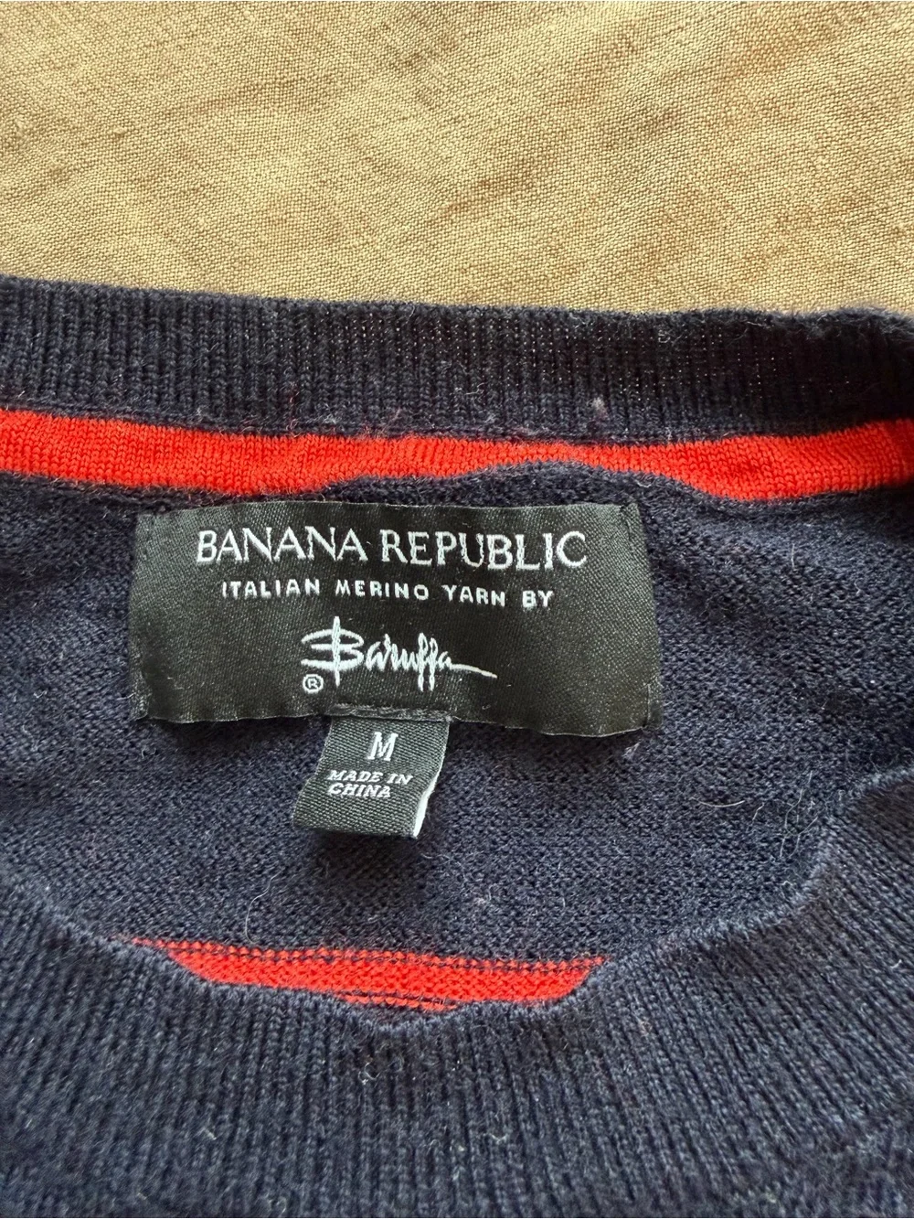 Italian merino wool polo Banana Republic red blue stripes men’s medium